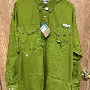 Columbia White PFG Bonehead GREEN Long Sleeve Fishing Shirt Mens L NWT FM7120